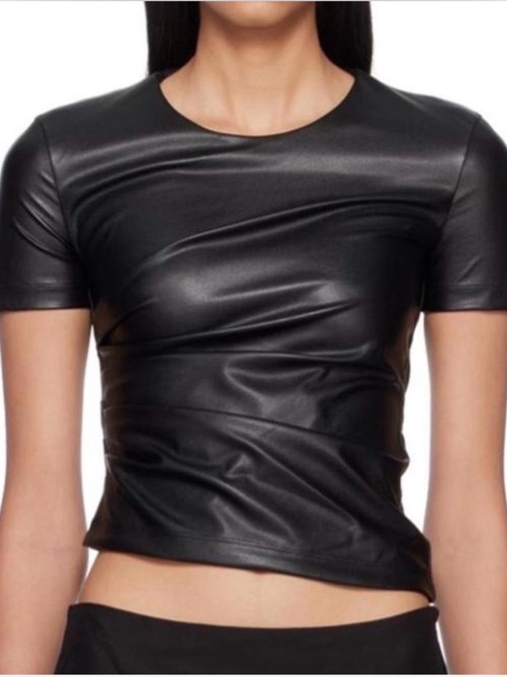 NWT Helmut Lang Black Faux Leather Short-Sleeve Top